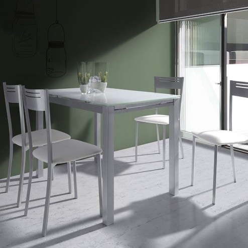 Conjunto Mesa Cozinha Vidro Extensível + 4 Cadeiras