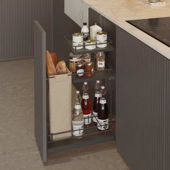 Porte-garrafas e Porta-Pão Extraível Antracite 3 Níveis Compact Basal