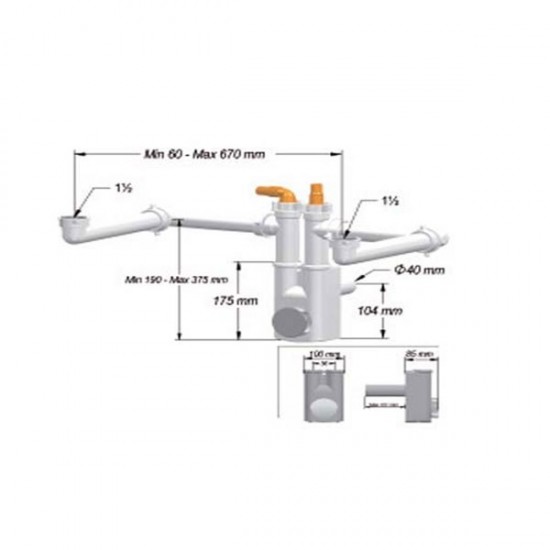 Sifão Salva Espaço 2 Via para Pia 2 Seios
